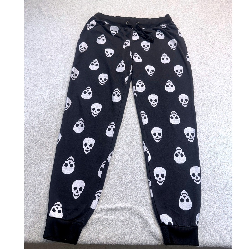 Coco Limon Skull Print Joggers Womens XL Black White Gothic Grunge Sweatpants